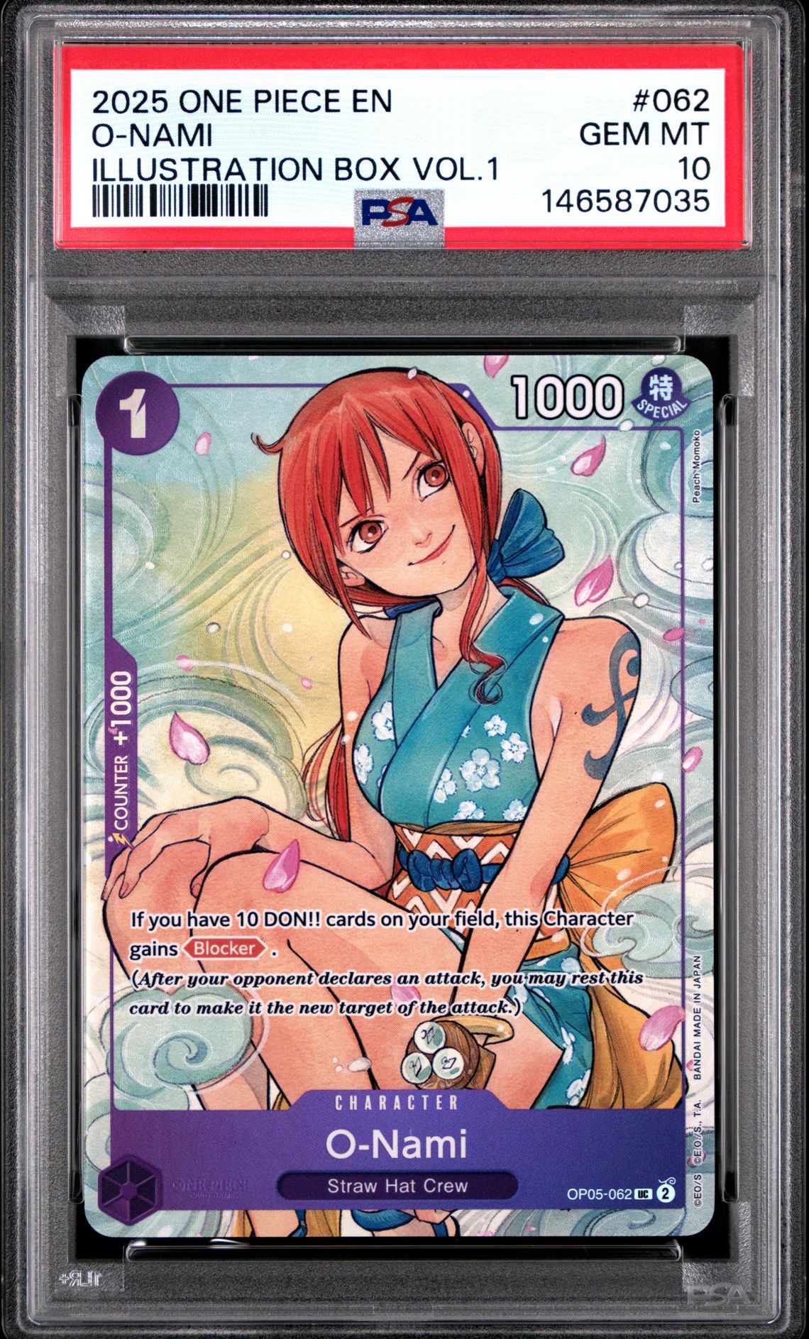 2025 One Piece Promos O-Nami #062 (Illustration Box Vol.1) Gem Mt 10 front view - PSA graded GEM MT 10