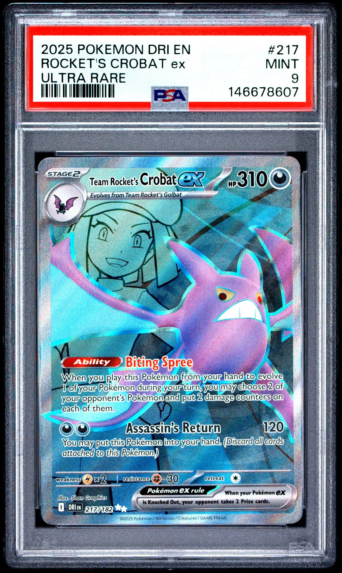 2025 Pokemon Dri En-Destined Rivals Rocket's Crobat Ex #217 (Ultra Rare) Mint 9 front