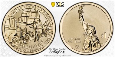 2025-S $1 American Innovation MI Rev PR Auto Assembly Line First Strike PR70