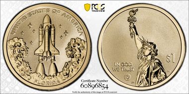 2025-S $1 American Innovation FL Rev PR Space Shuttle First Strike PR70