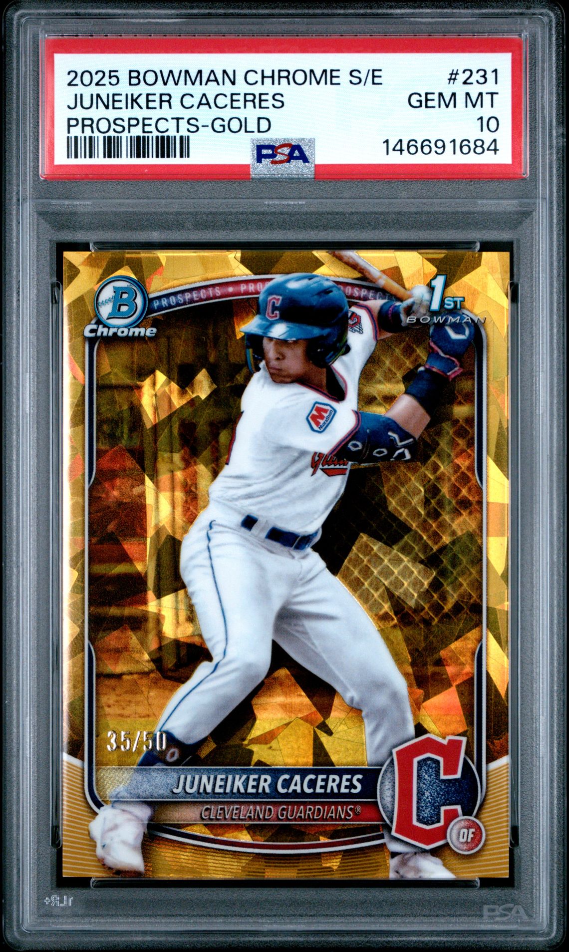 2025 Bowman Chrome BOWMAN CHROME SAPPHIRE EDITION PROSPECTS GOLD #231 Juneiker Caceres front