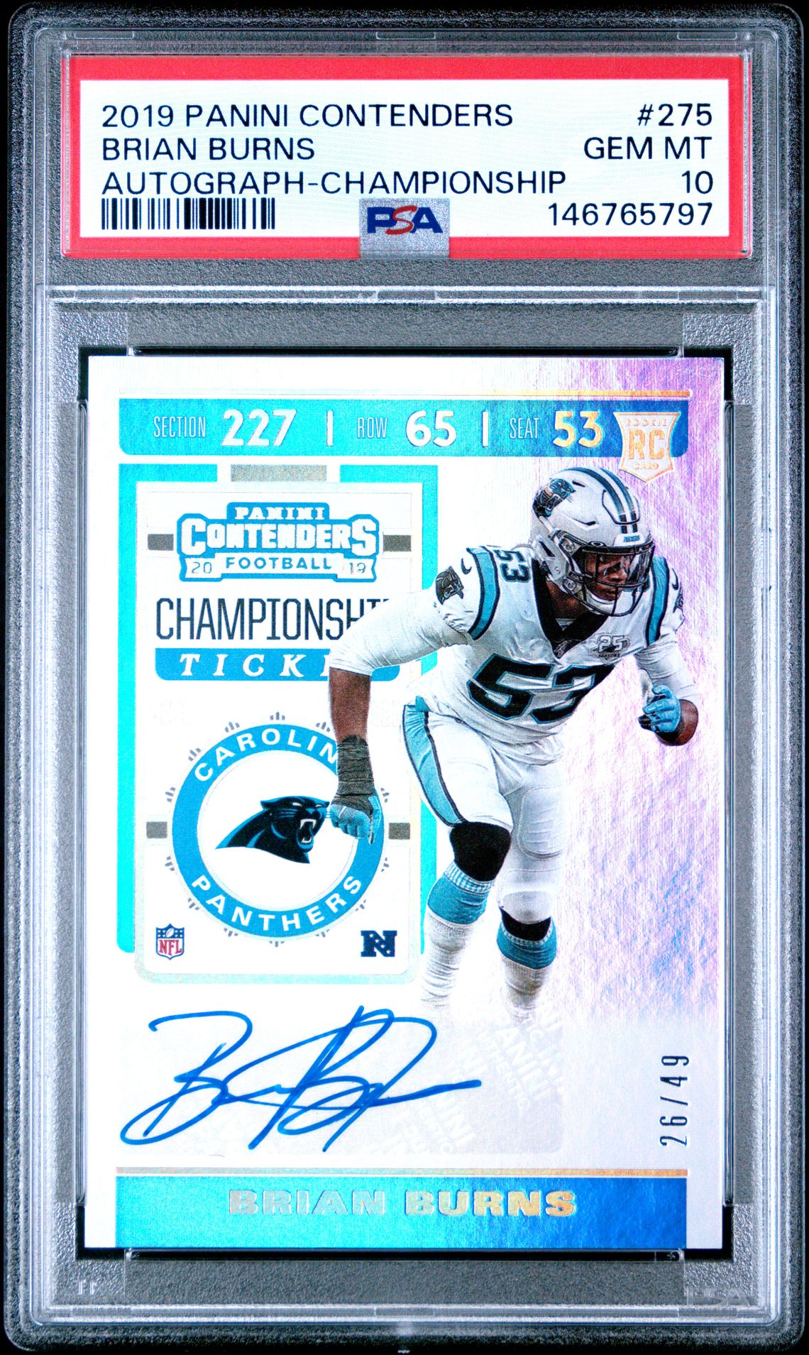 2019 Panini PANINI CONTENDERS Championship Ticket Autograph Brian Burns front