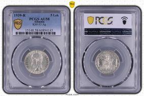 1939-R 5 Lek KM-33  Ag AU58