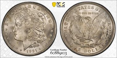 1921 $1 Morgan MS66