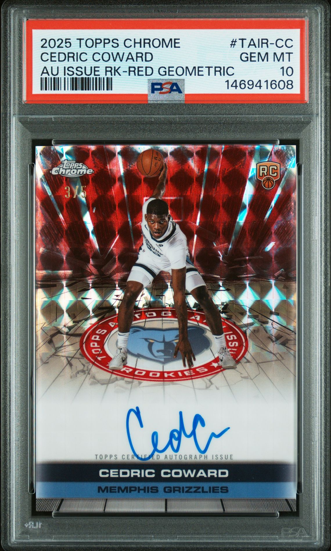 2025 Topps Chrome TOPPS CHROME AUTOGRAPH ISSUE ROOKIES AU ISSUE RK-RED GEOMETRIC #TAIR-CC Cedric Coward front