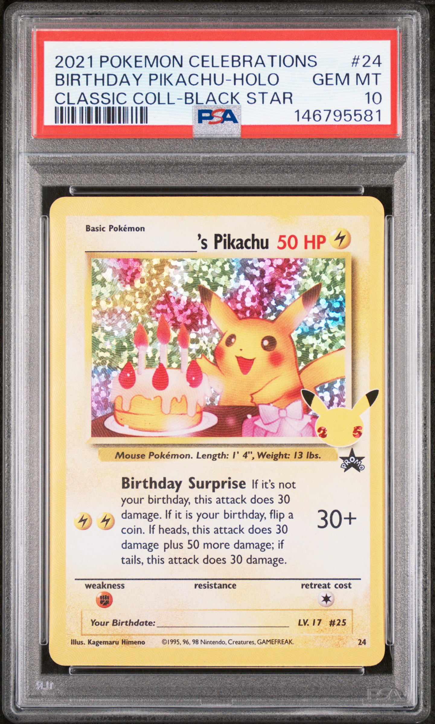 2021 POKEMON CELEBRATIONS CLASSIC COLLECTION #24 BIRTHDAY PIKACHU-HOLO PSA 10