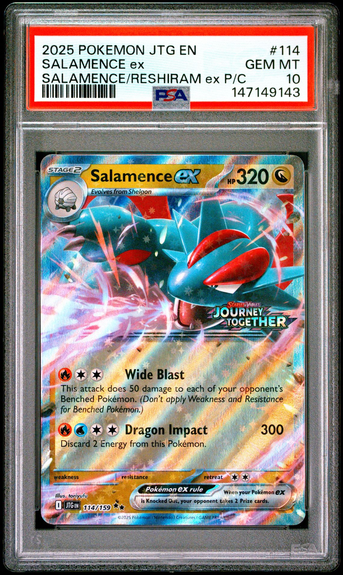 2025 Pokemon POKEMON JTG EN-JOURNEY TOGETHER SALAMENCE/RESHIRAM EX P/C #114 Salamence Ex front