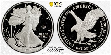 2025-W $1 Silver Eagle w/ Laser Privy PR64DCAM