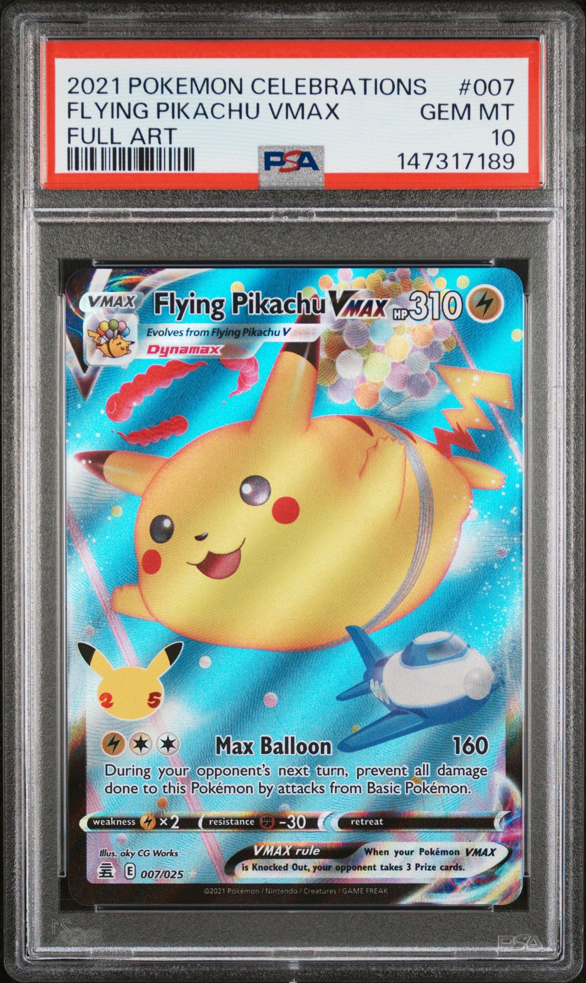 2021 Pokemon POKEMON CELEBRATIONS FULL ART #007 Flying Pikachu Vmax front