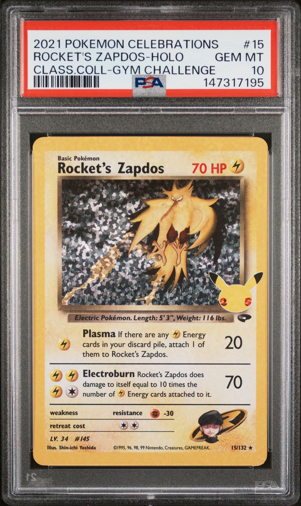 2021 Pokemon POKEMON CELEBRATIONS CLASSIC COLLECTION CLASS.COLL-GYM CHALLENGE #15 Rocket's Zapdos-Holo front