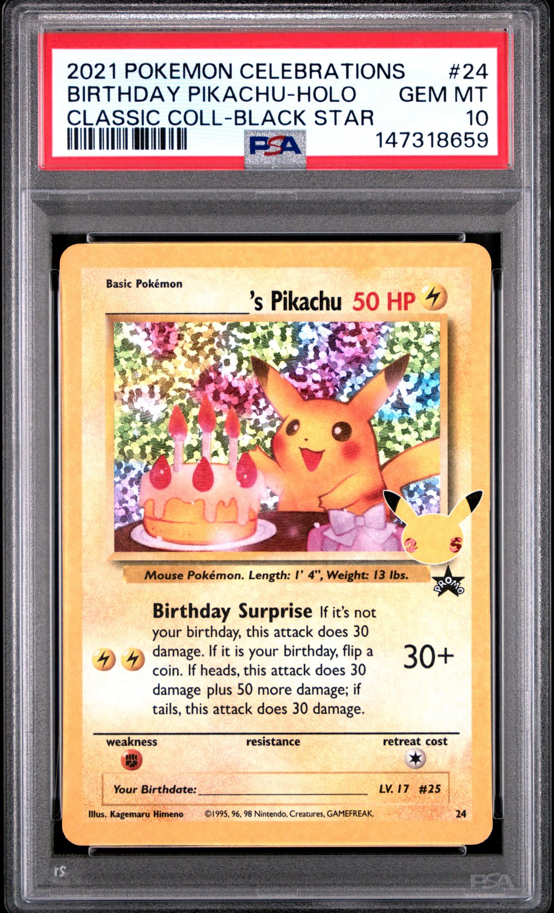 2021 Pokemon POKEMON CELEBRATIONS CLASSIC COLLECTION BLACK STAR #24 Birthday Pikachu Holo front