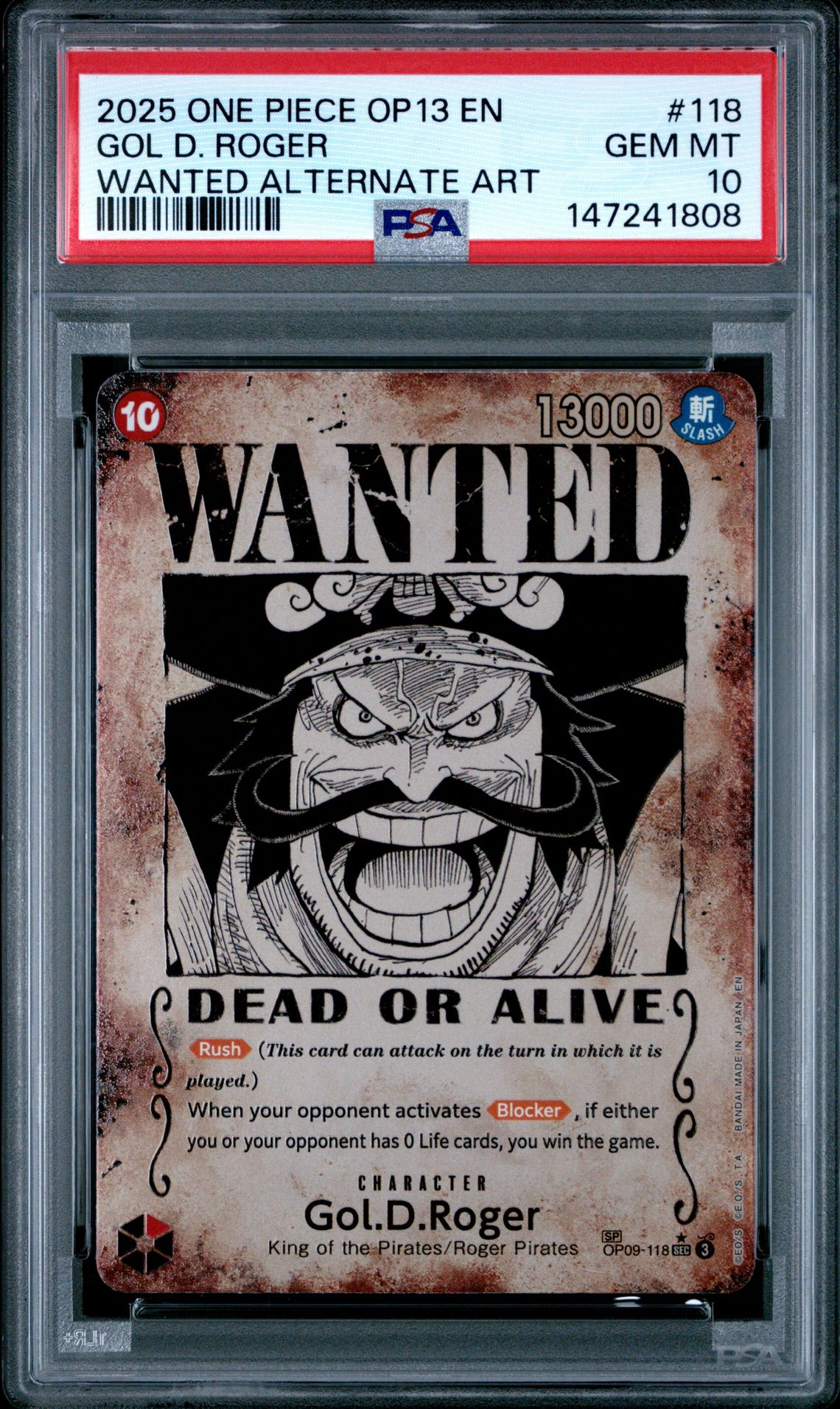 2025 One Piece ONE PIECE OP13-CARRYING ON HIS WILL WANTED ALTERNATE ART #118 Gol D. Roger front