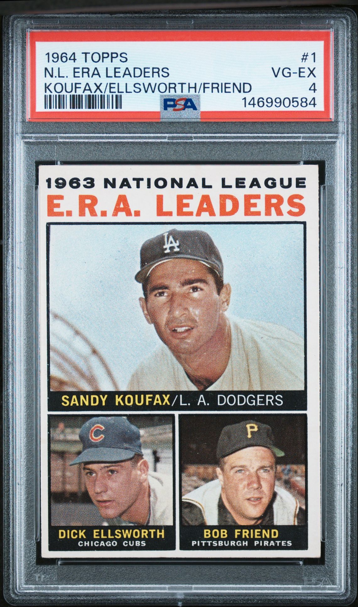 1964 Topps TOPPS KOUFAX/ELLSWORTH/FRIEND #1 N.L. Era Leaders front