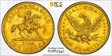 1850 $10 Baldwin & Co. XF45