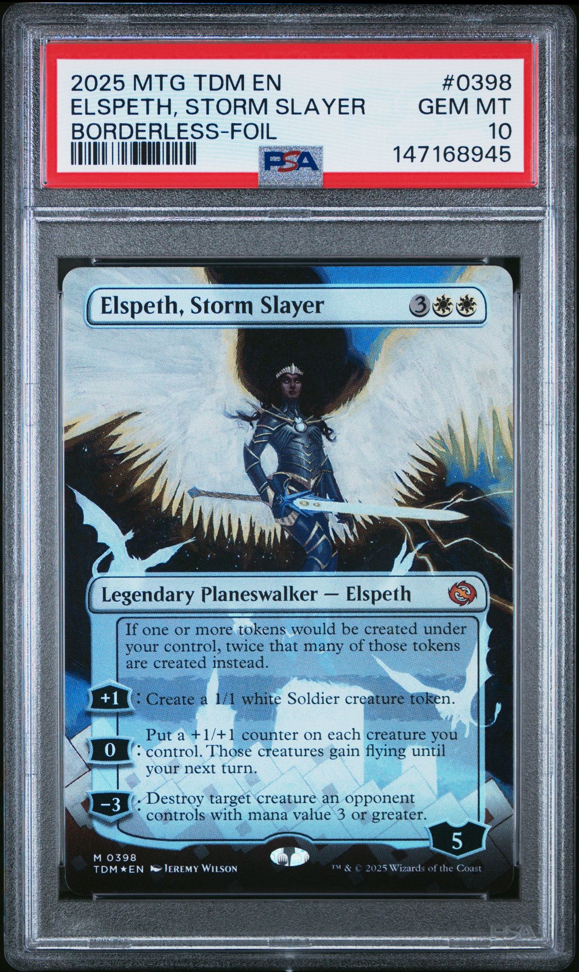 2025 MTG MAGIC THE GATHERING TARKIR: DRAGONSTORM BORDERLESS-FOIL #0398 Elspeth, Storm Slayer front
