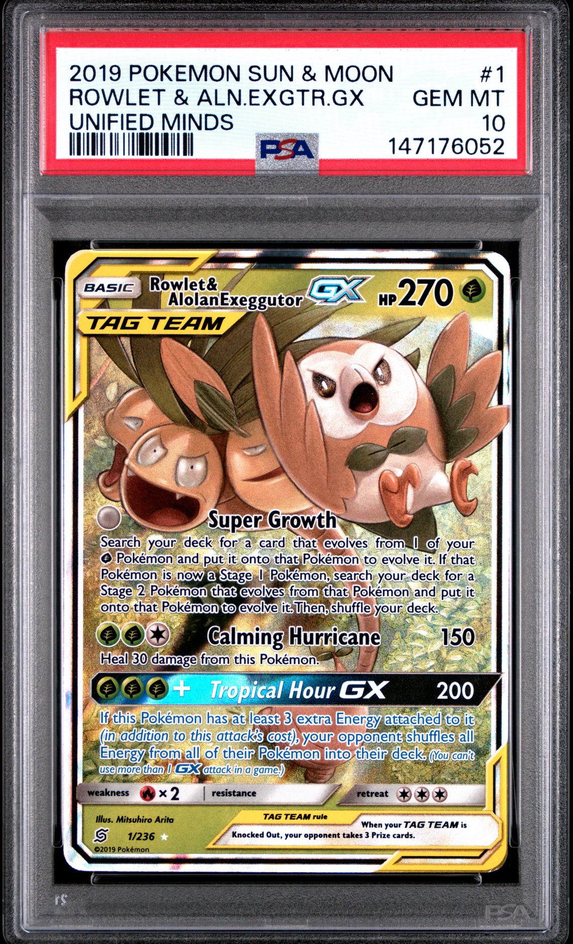 2019 Pokemon POKEMON SUN & MOON UNIFIED MINDS #1 Rowlet & Aln.Exgtr.Gx front