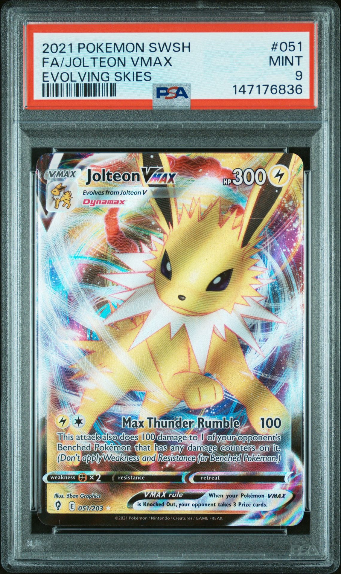 2021 Pokemon Sword & Shield Evolving Skies Fa/Jolteon Vmax #051 (Evolving Skies) Mint 9 front