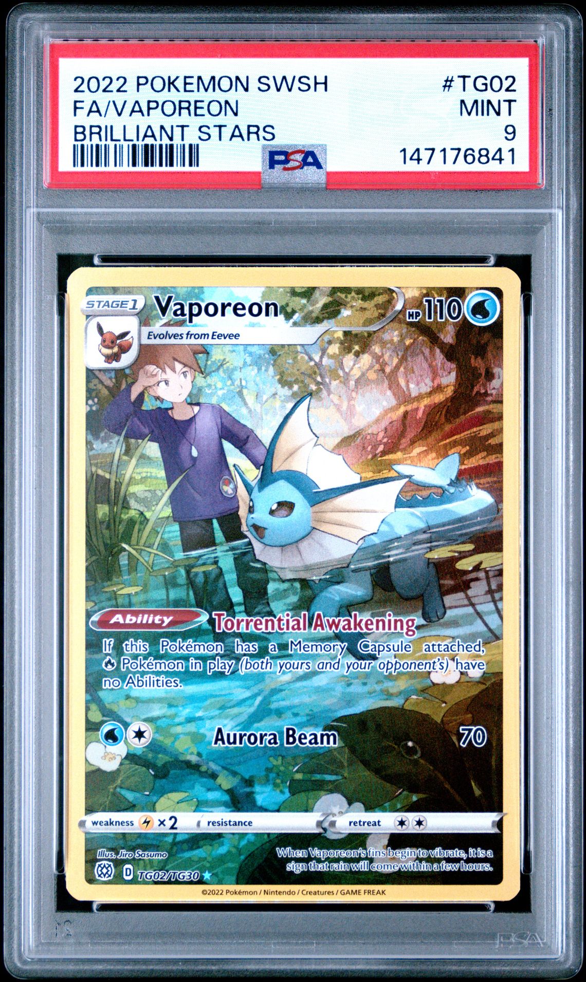 2022 Pokemon Sword & Shield Brilliant Stars Fa/Vaporeon #Tg02 (Brilliant Stars) Mint 9 front