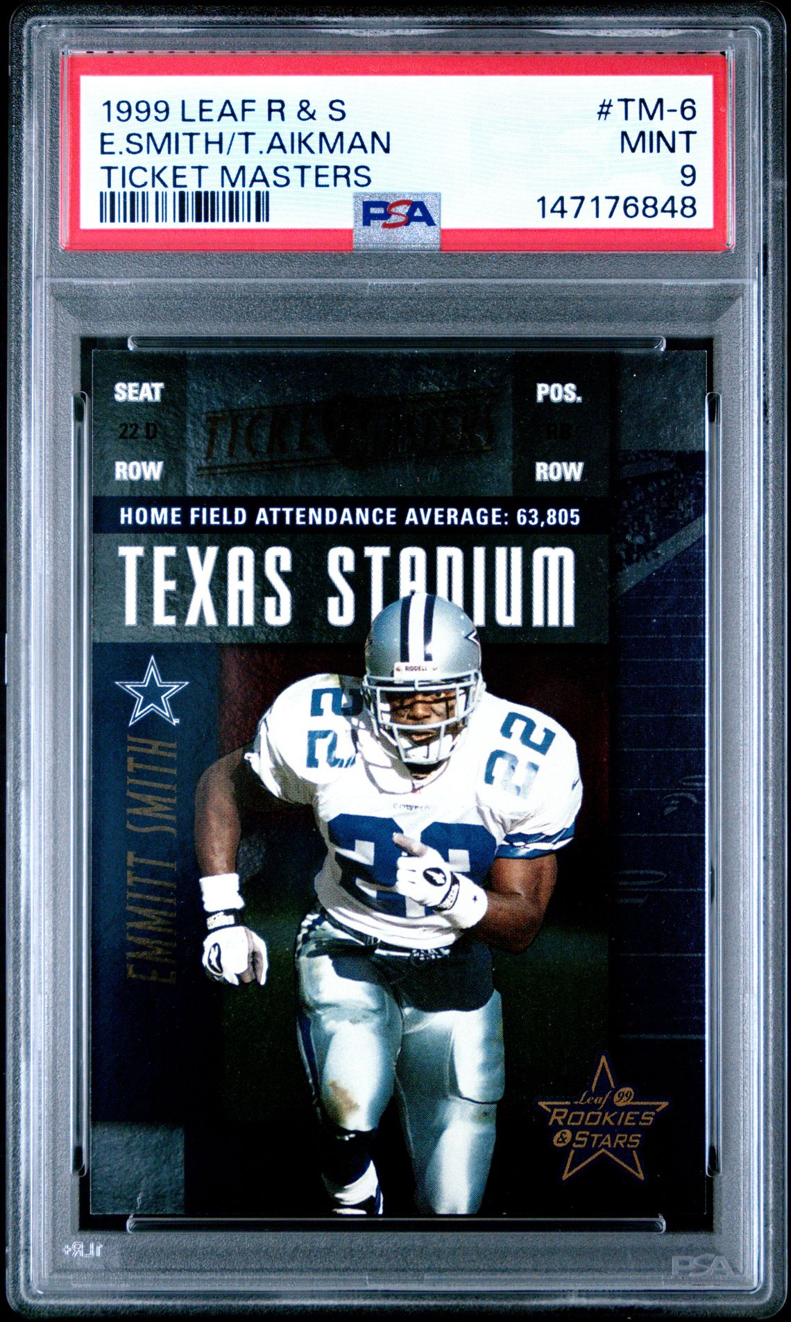 1999 Leaf R & S Ticket Masters E.smith/T.aikman #Tm-6 (Ticket Masters) Mint 9 front