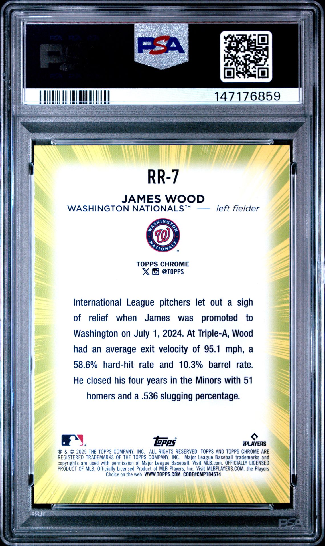 2025 Topps Chrome Radiating Rookies James Wood #Rr7 Gem Mt 10 back
