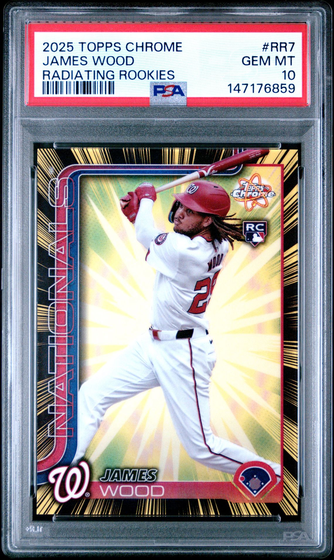 2025 Topps Chrome Radiating Rookies James Wood #Rr7 Gem Mt 10 front