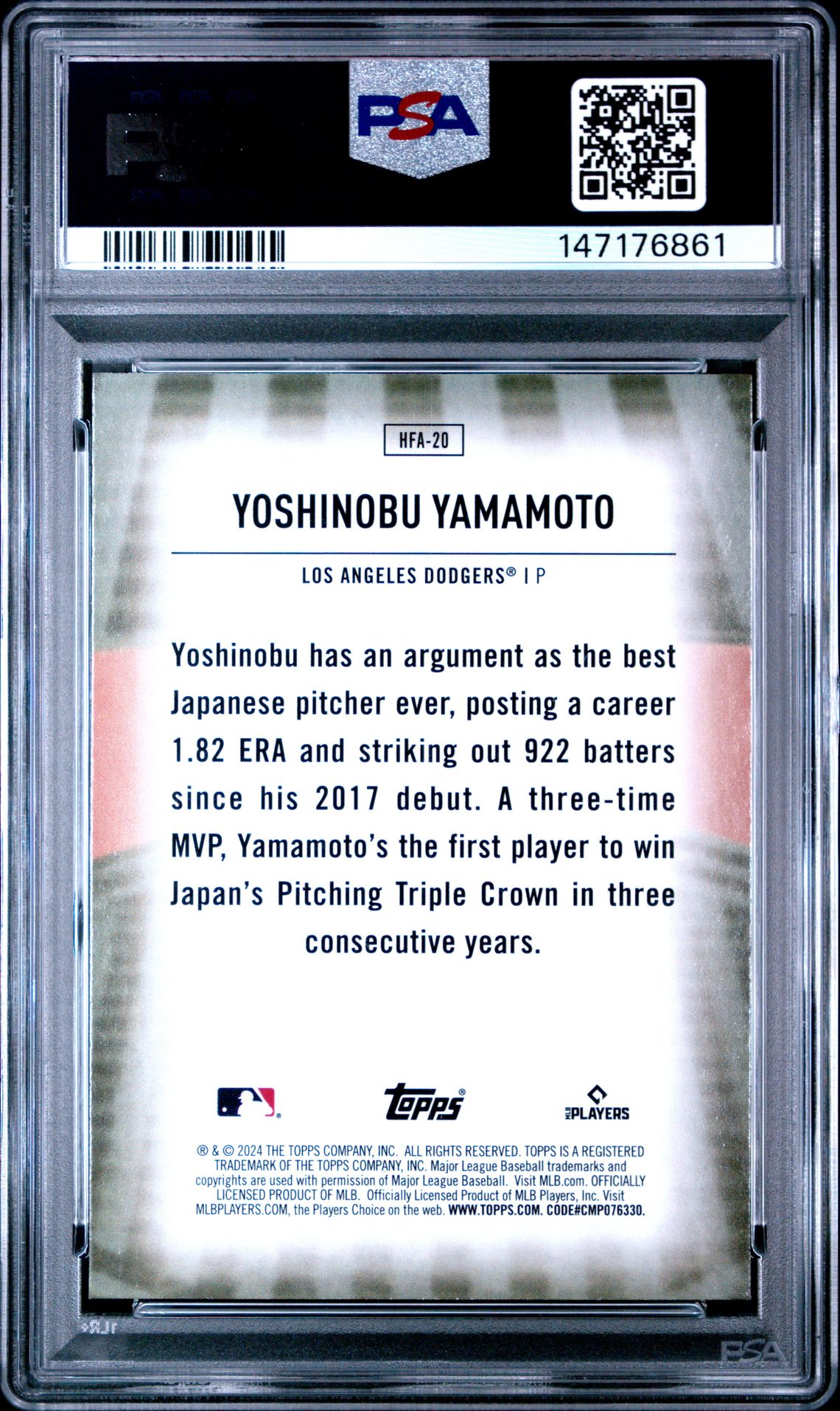 2024 Topps Home Field Advantage Yoshinobu Yamamoto #Hfa20 Mint 9 back