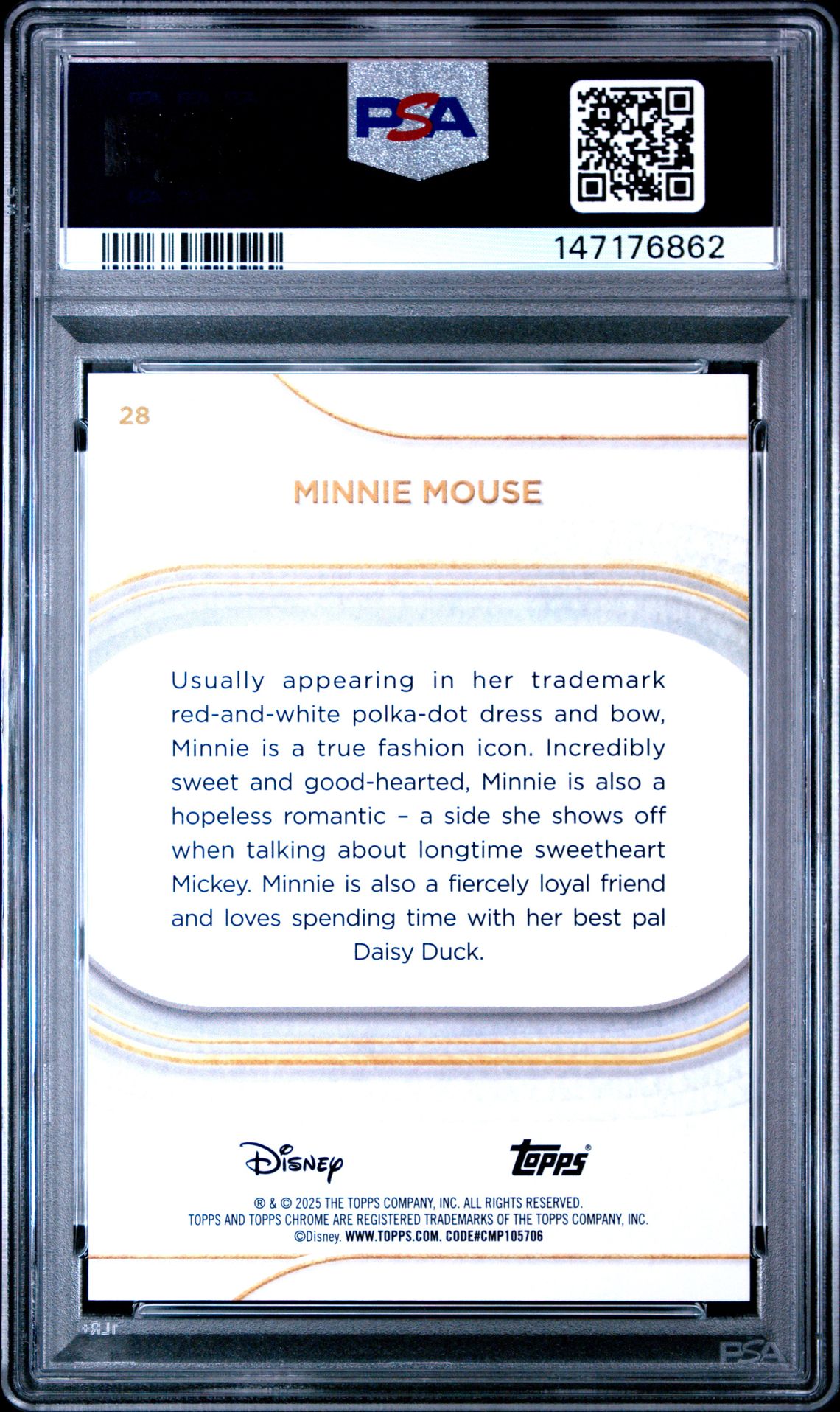 2025 Topps Chrome Disney Minnie Mouse #28 (Orange Refractor) Mint 9 back