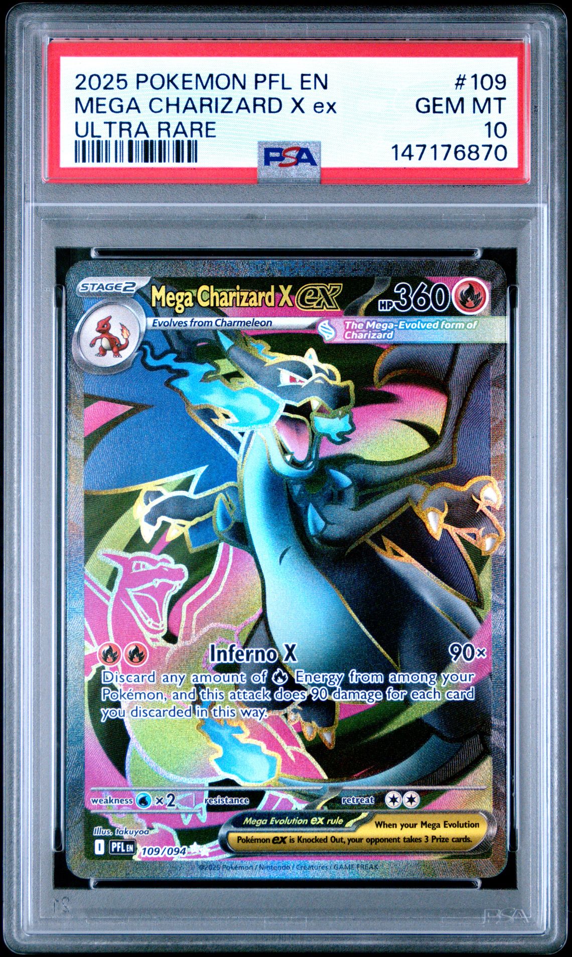 2025 Pokemon Pfl En-Phantasmal Flames Mega Charizard X Ex #109 (Ultra Rare) Gem Mt 10 front