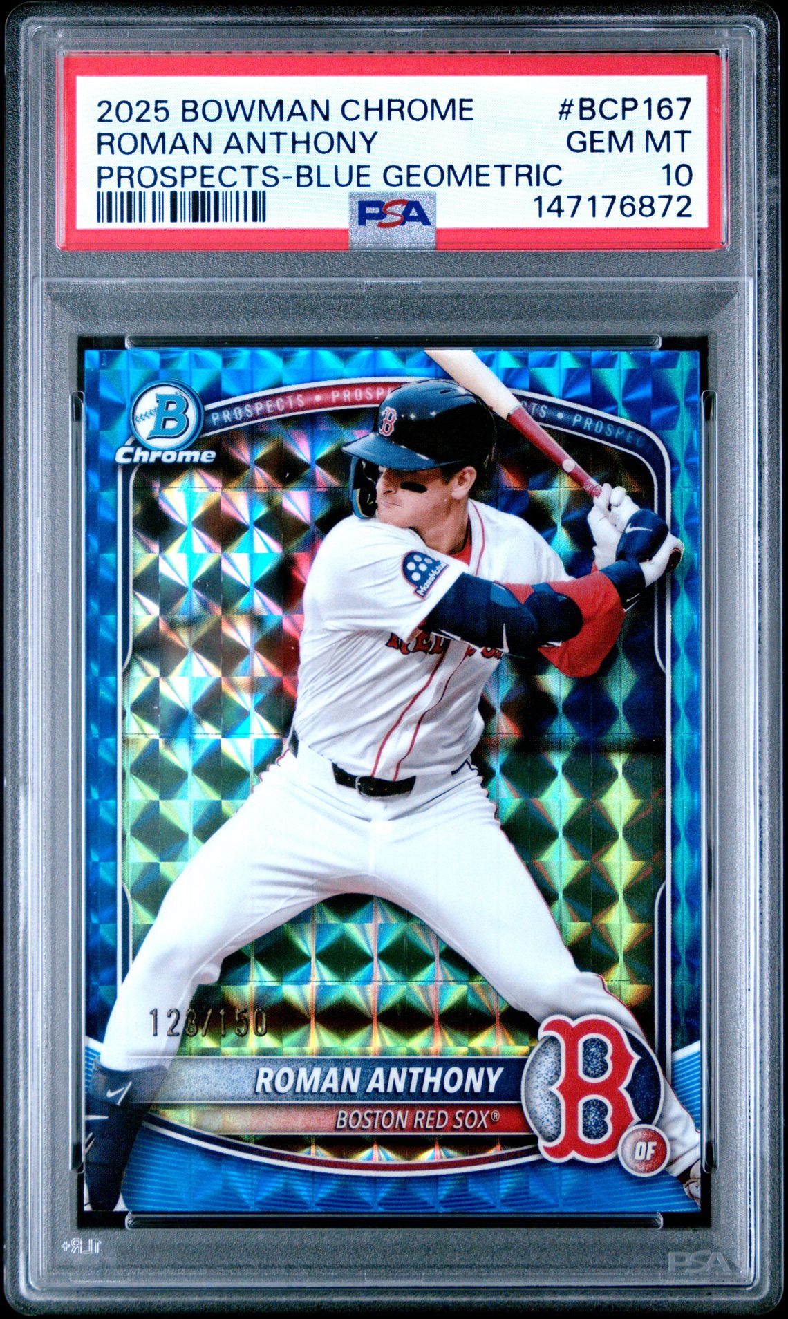 2025 Bowman Chrome Prospects Roman Anthony #Bcp167 (Prospects-Blue Geometric) Gem Mt 10 front