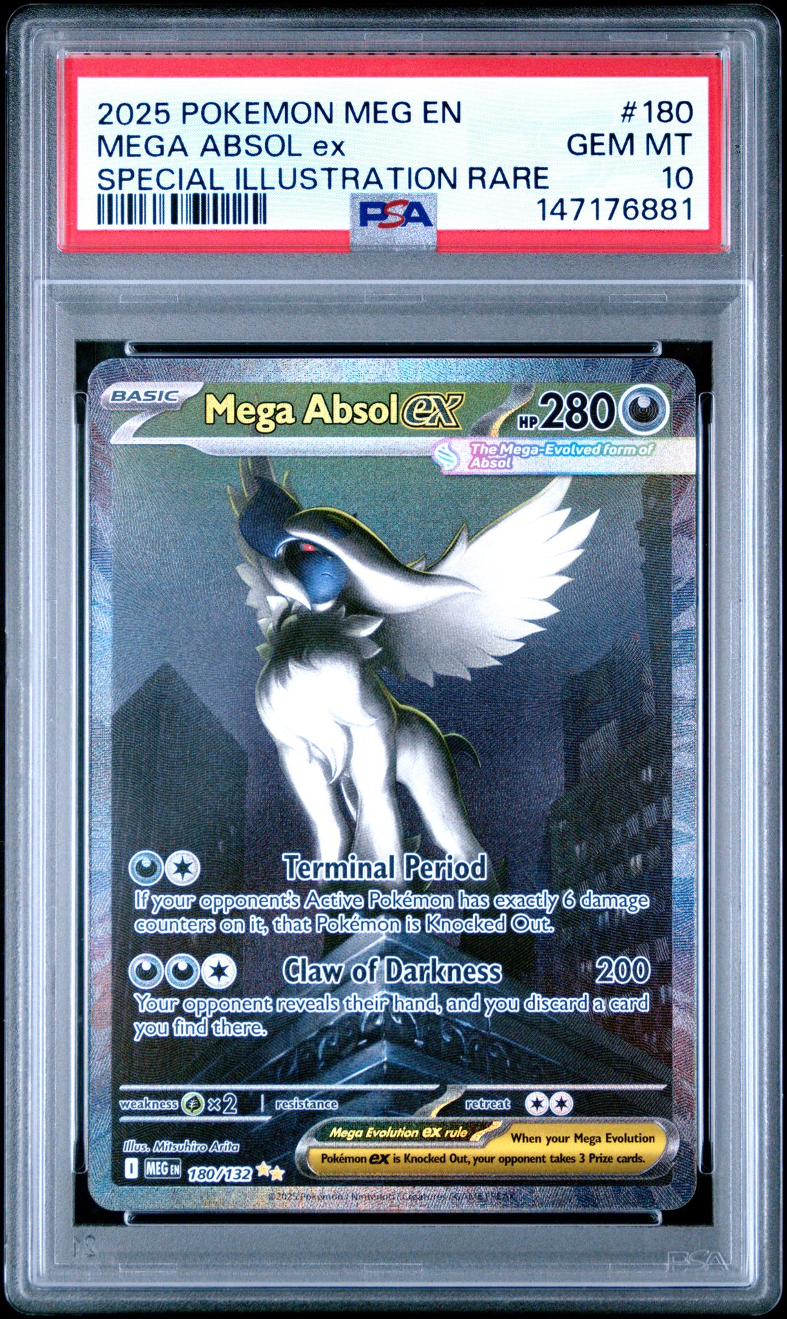 2025 Pokemon Meg En-Mega Evolution Mega Absol Ex #180 (Special Illustration Rare) Gem Mt 10 front