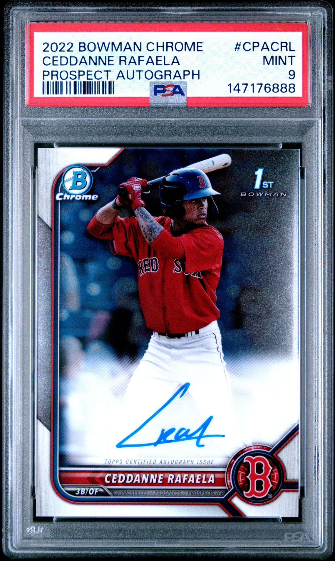 2022 Bowman Chrome Prospect Autographs Ceddanne Rafaela #Cpacrl (Prospect Autograph) Mint 9 front