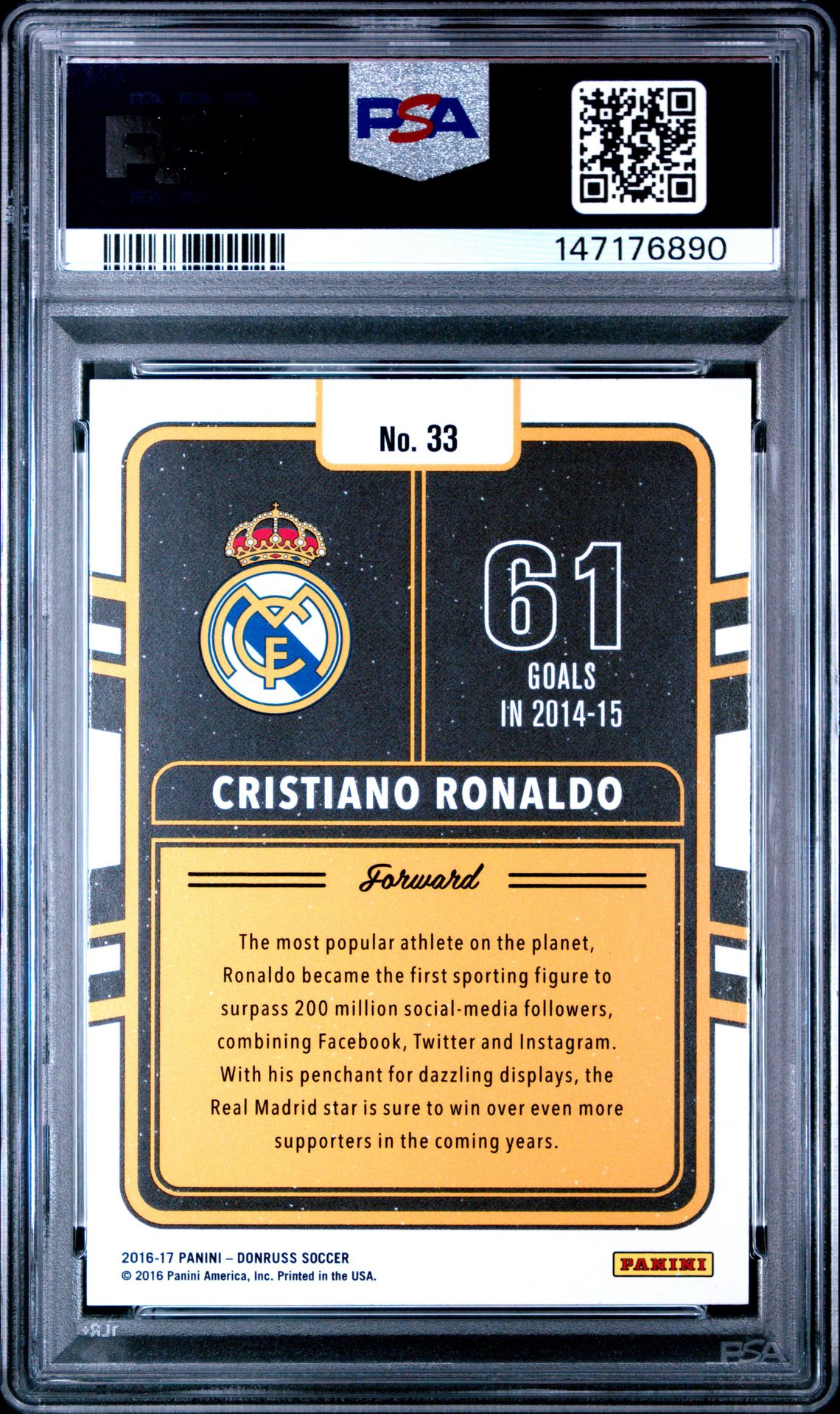 2016 Panini Donruss Production Line Cristiano Ronaldo #33 (Product.line-Holographic) Mint 9 back