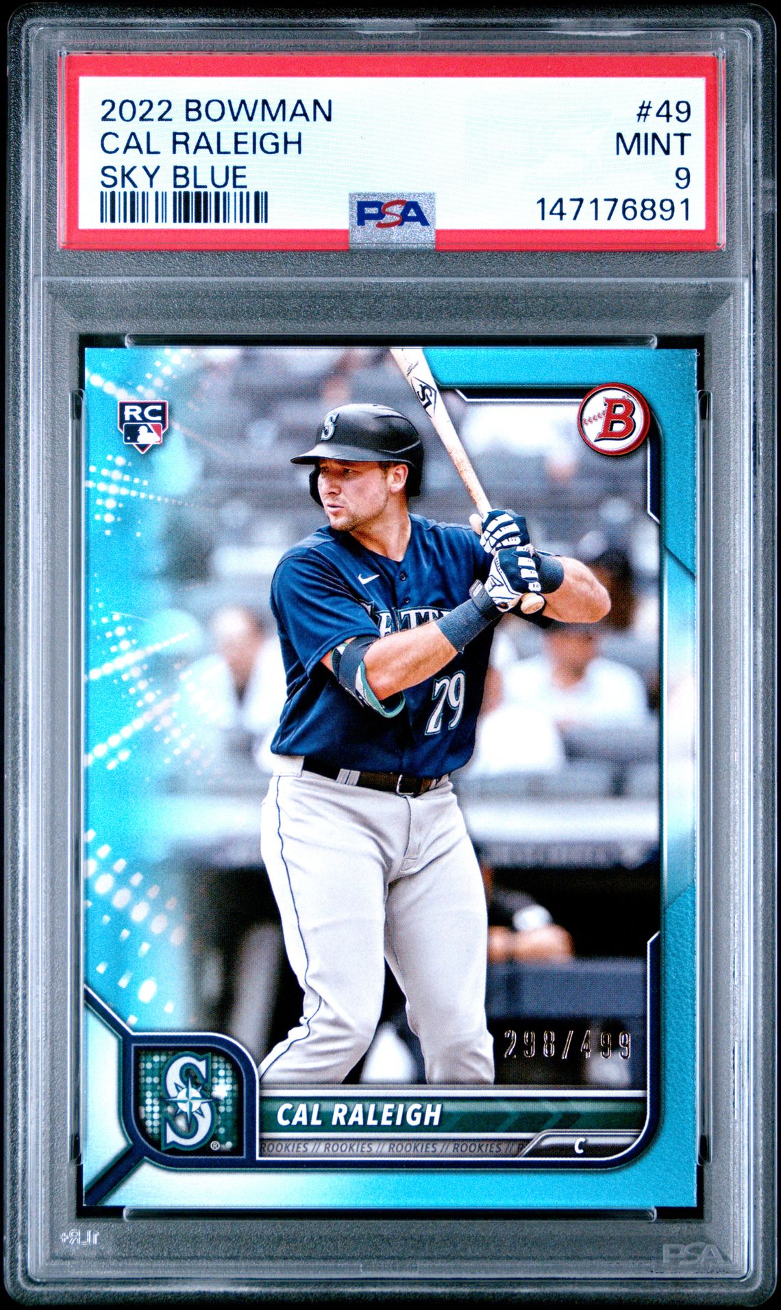 2022 Bowman Cal Raleigh #49 (Sky Blue) Mint 9 front