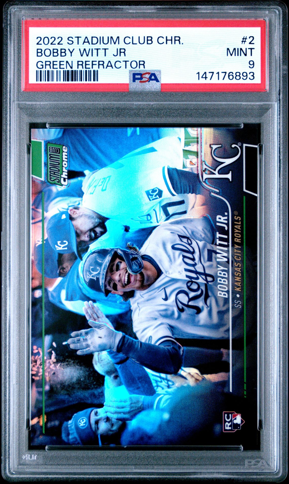 2022 Topps Stadium Club Chrome Bobby Witt Jr #2 (Green Refractor) Mint 9 front