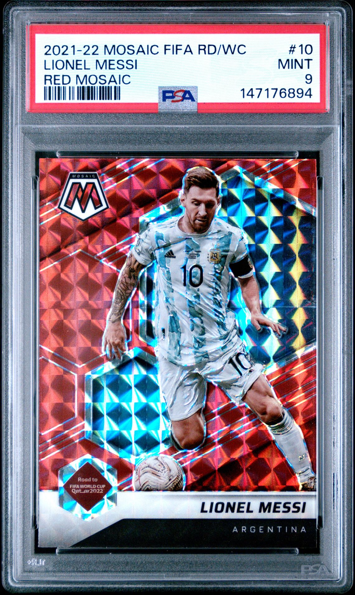 2021-2022 Panini Mosaic Fifa Road To World Cup Lionel Messi #10 (Red Mosaic) Mint 9 front