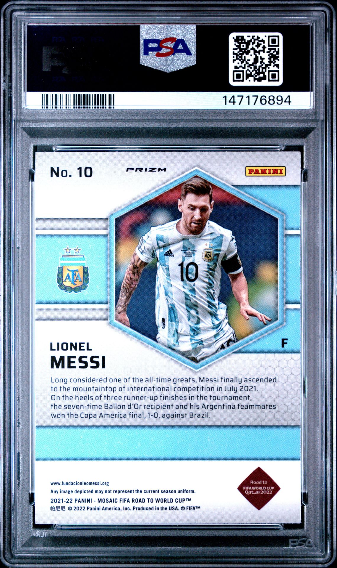 2021-2022 Panini Mosaic Fifa Road To World Cup Lionel Messi #10 (Red Mosaic) Mint 9 back