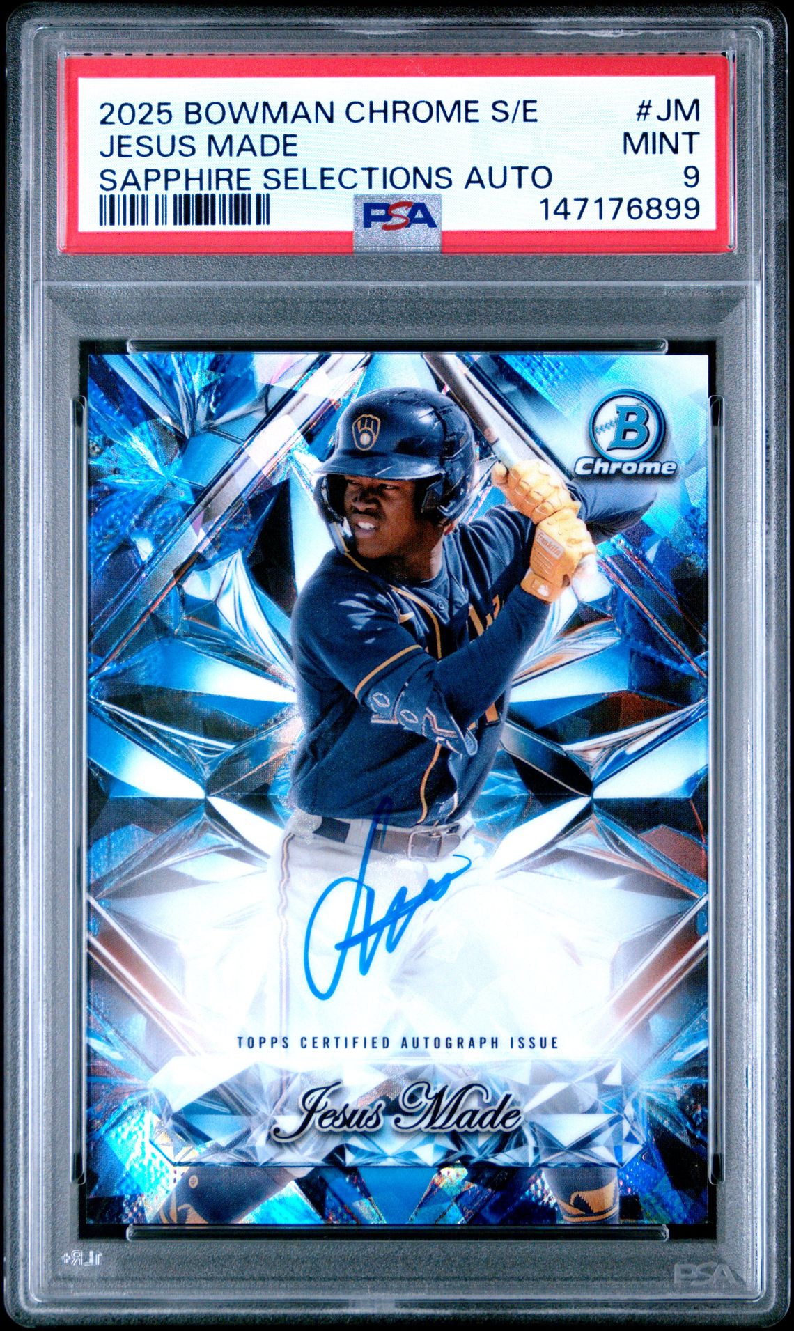2025 Bowman Chrome Sapphire Edition Sapphire Selections Autographs Jesus Made #Jm Mint 9 front