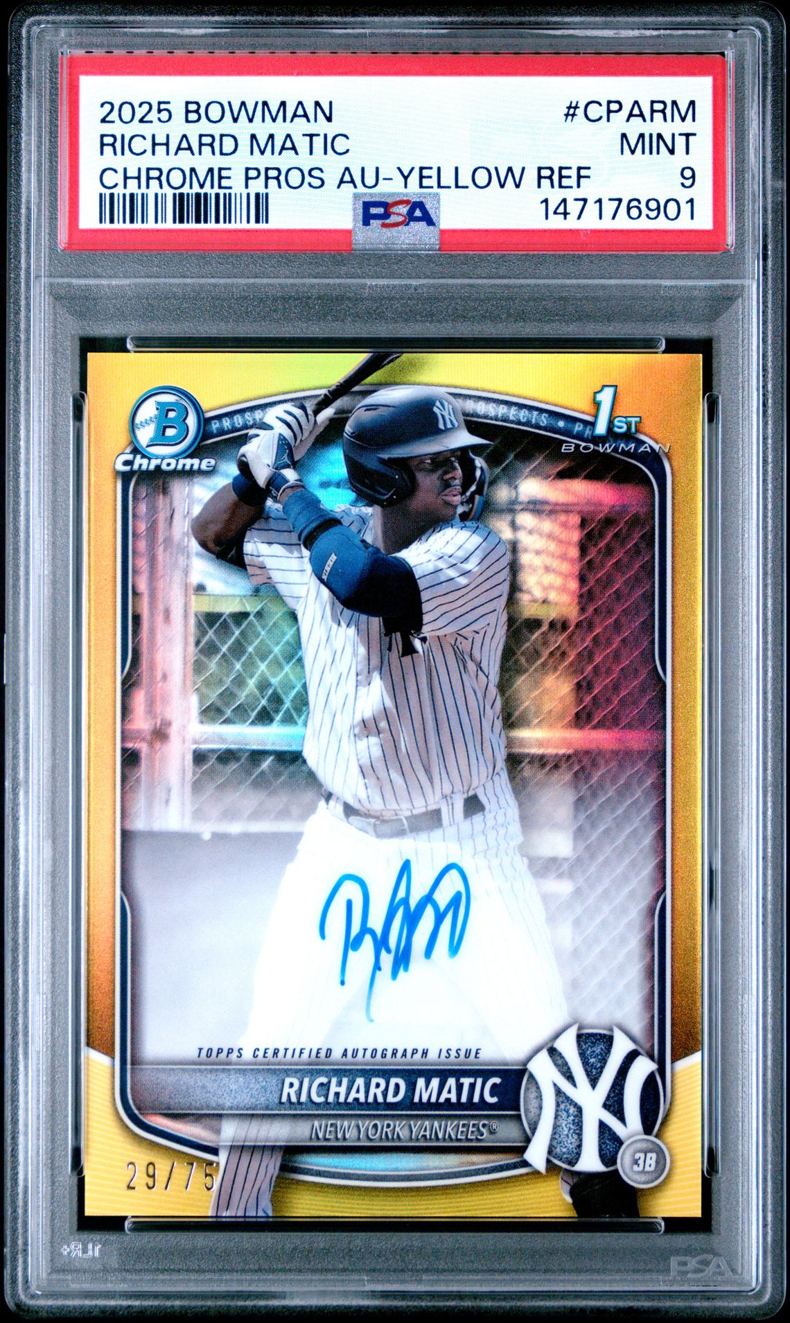 2025 Bowman Chrome Prospect Autographs Richard Matic #Cparm (Chrome Pros Au-Yellow Ref) Mint 9 front
