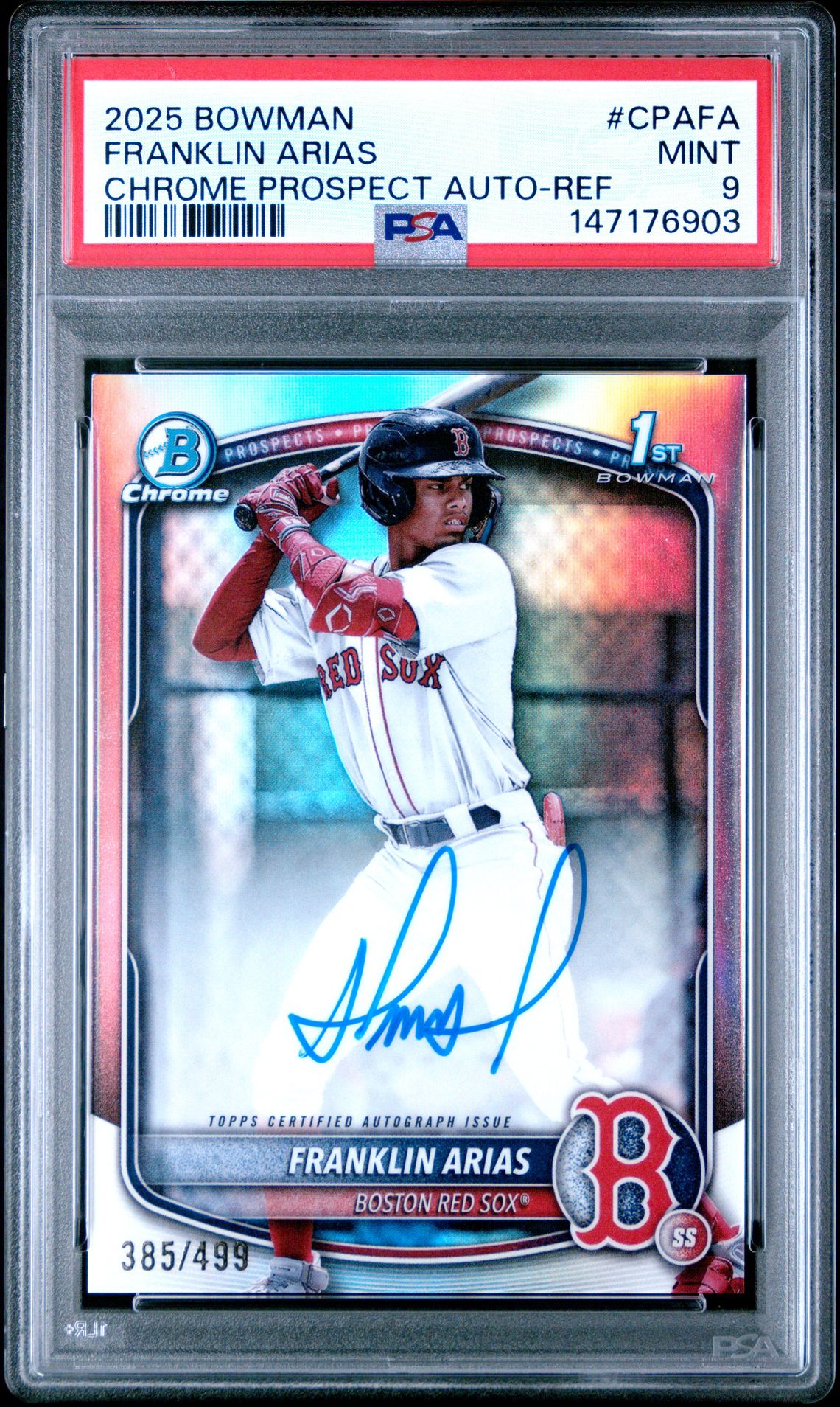 2025 Bowman Chrome Prospect Autographs Franklin Arias #Cpafa (Chrome Prospect Auto-Ref) Mint 9 front
