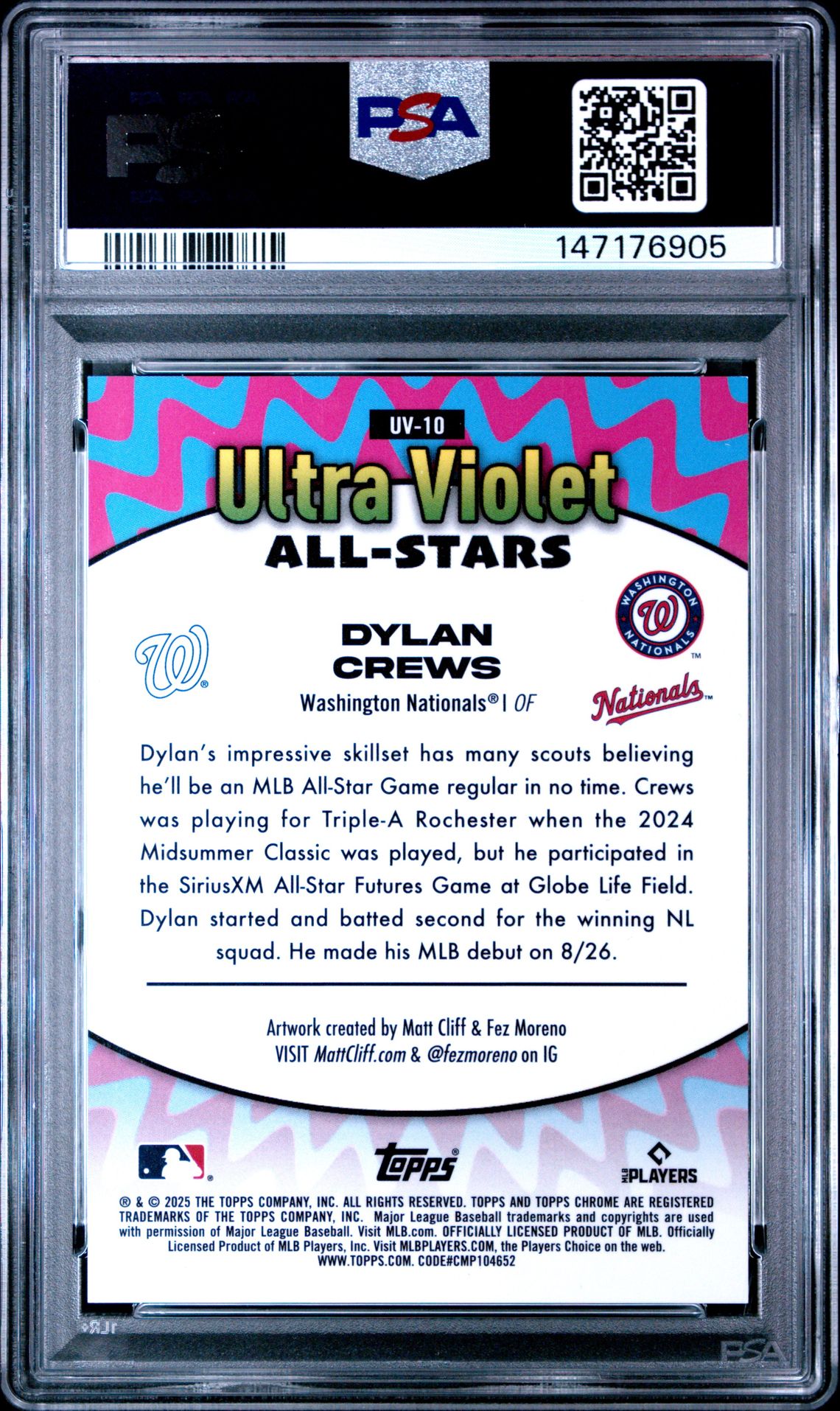 2025 Topps Chrome Ultra Violet All Stars Dylan Crews #Uv10 (Ultra Violet As-Green Ref) Gem Mt 10 back