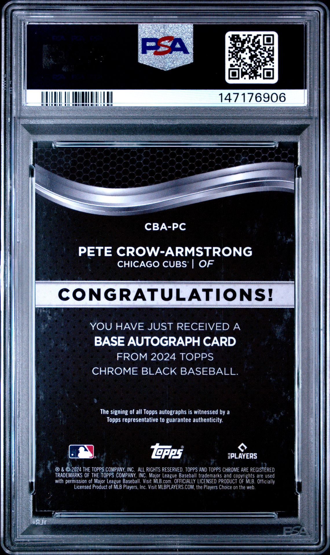2024 Topps Chrome Black Autographs Pete Crow-Armstrong #Pc Nm-Mt 8 back