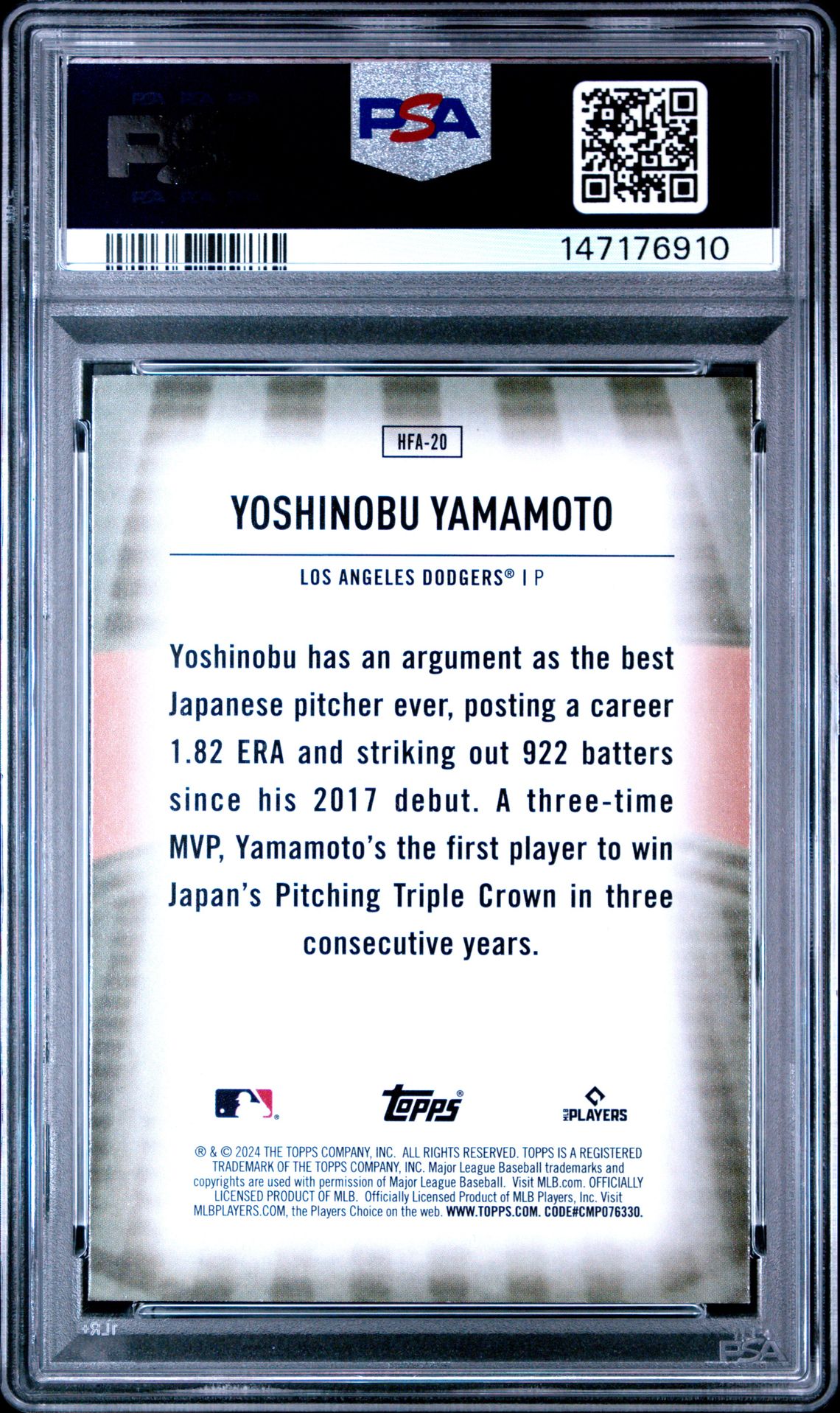 2024 Topps Home Field Advantage Yoshinobu Yamamoto #Hfa20 Mint 9 back