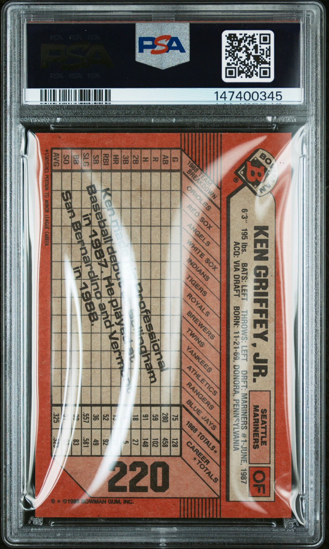 1989 Bowman Ken Griffey Jr. #220 Nm 7 back