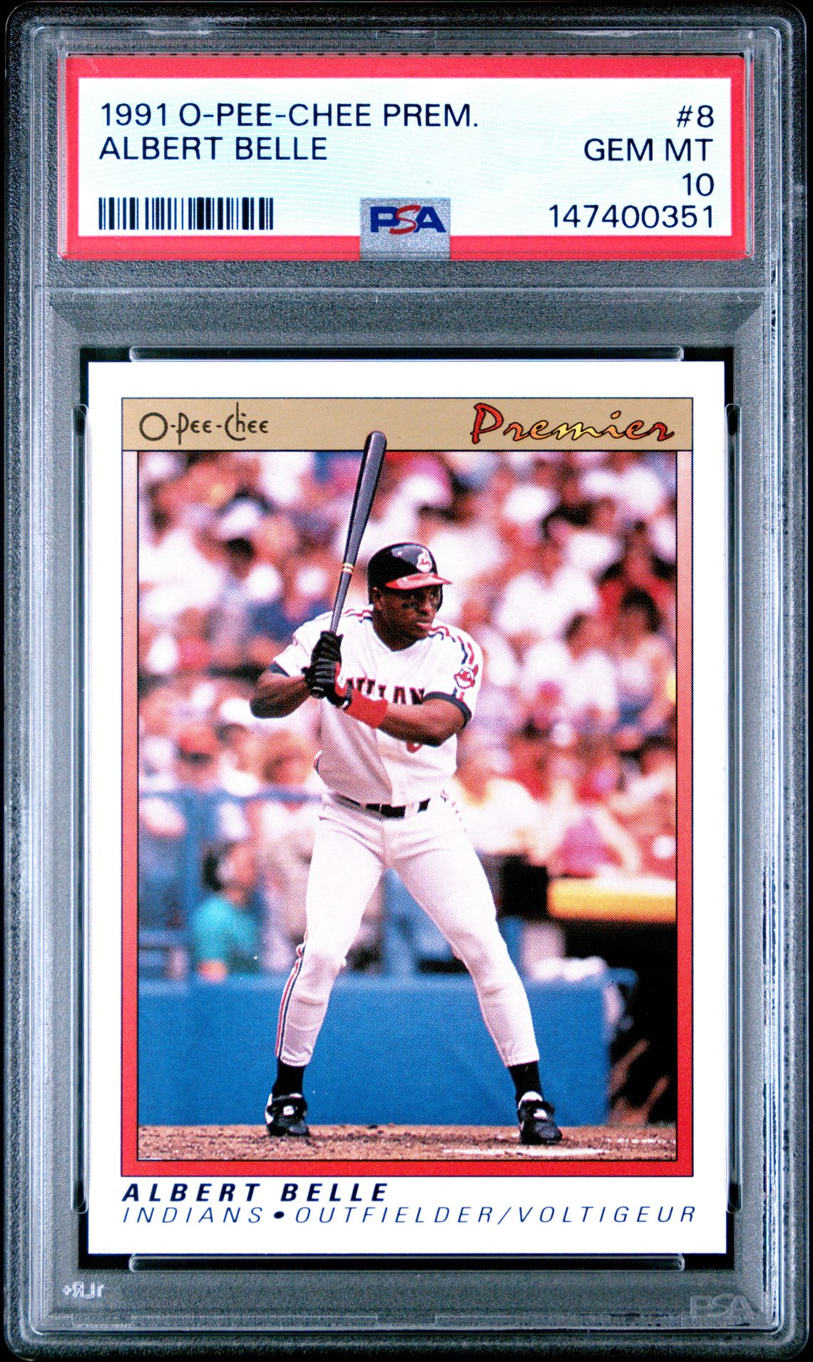 1991 O-Pee-Chee Premier Albert Belle #8 Gem Mt 10 front