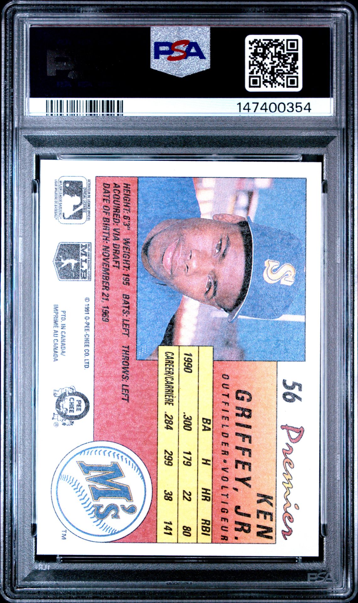 1991 O-Pee-Chee Premier Ken Griffey Jr. #56 Nm-Mt 8 back