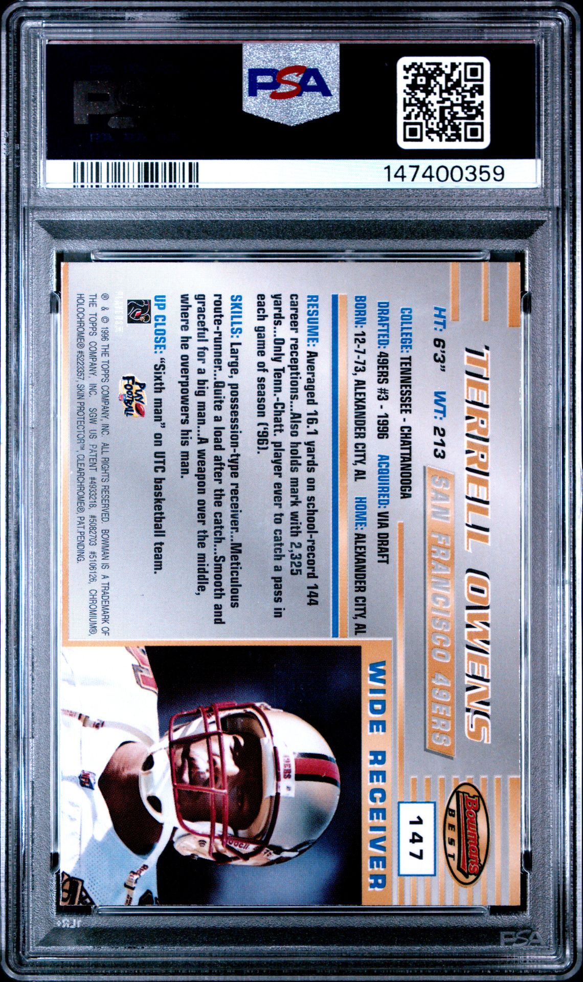 1996 Bowman's Best Terrell Owens #147 Nm-Mt 8 back