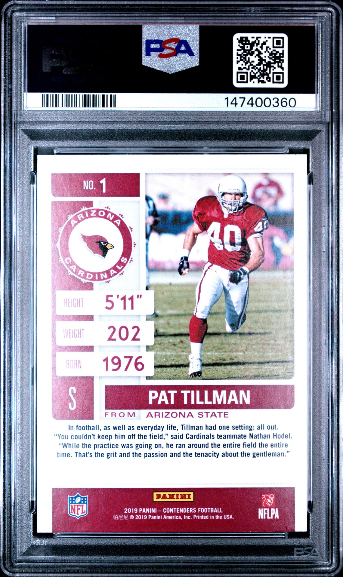 2019 Panini Contenders Pat Tillman #1 Nm-Mt 8 back