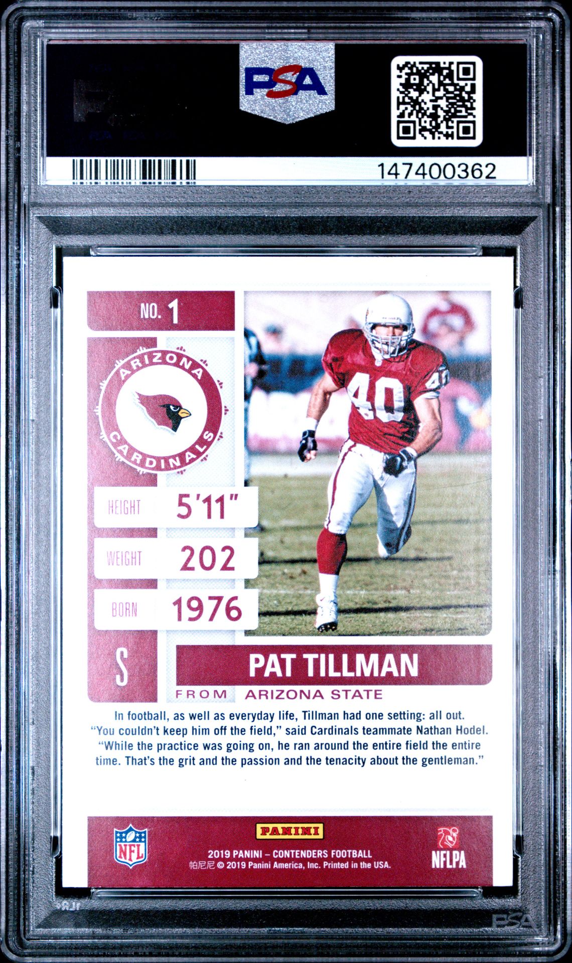 2019 Panini Contenders Pat Tillman #1 Mint 9 back