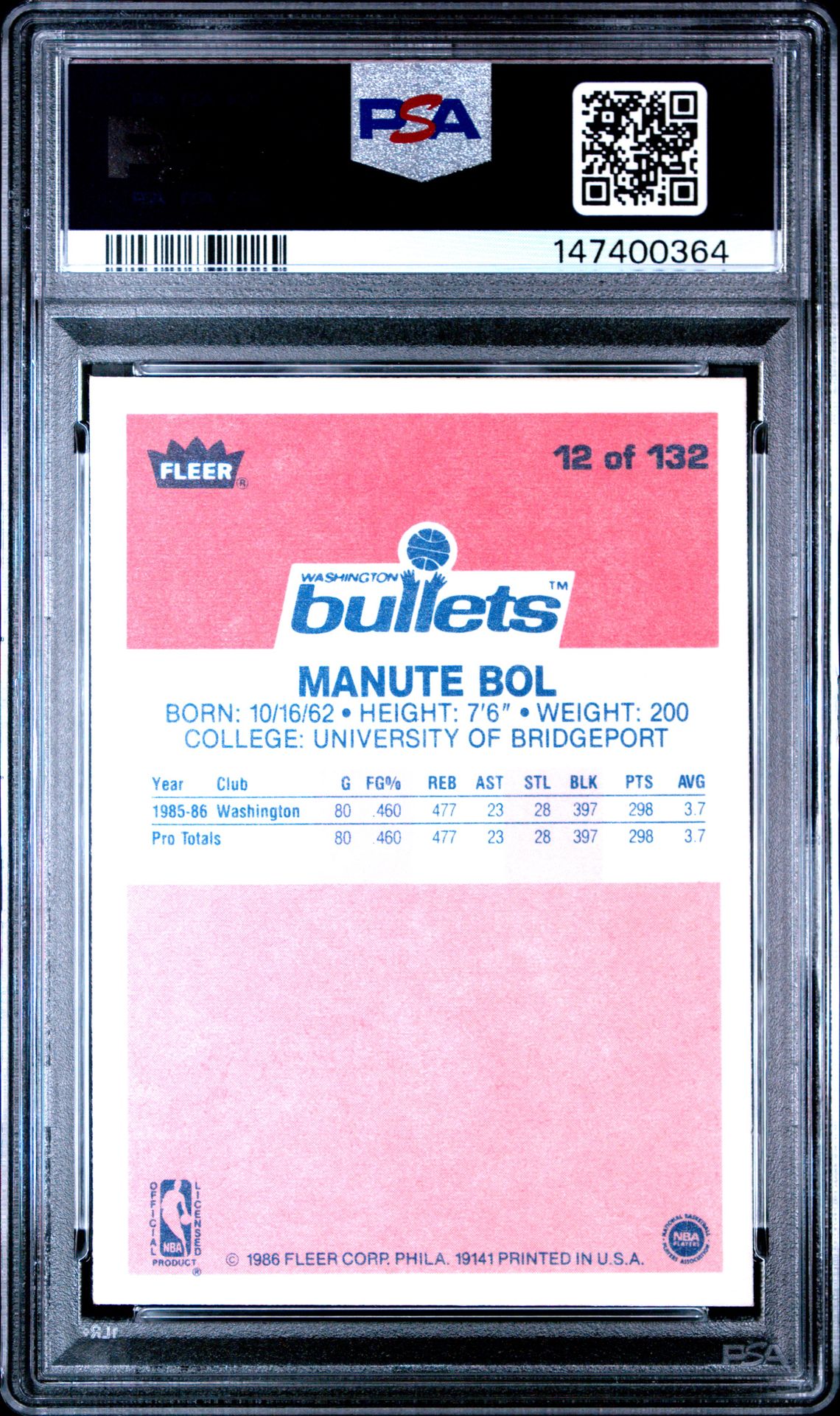 1986 Fleer Manute Bol #12 Nm-Mt 8 back