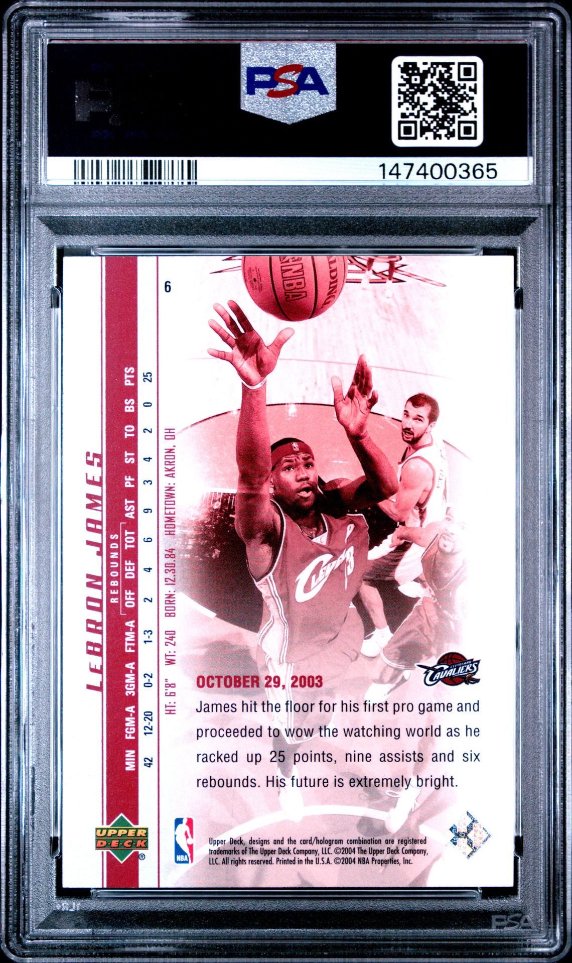 2003 Upper Deck Lebron James Phenomenal Beginnings Lebron James #6 (Phenomenal Beginning) Mint 9 back